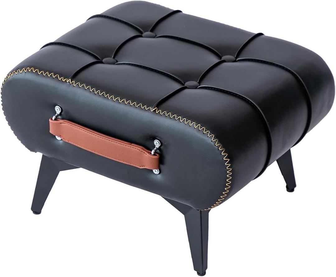 Small Footstool Ottoman - Stylish and Functional Faux Leather Footrest for Extra Seating in Living Room, Entryway, or Office, set of 1