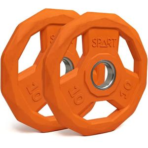SPART Color Coded Weight Plate 2-Inch Rubber Coated Olympic Grip Plate for Barbell,Solid Cast Iron Weight Plates for Strength Training,Weightlifting,Crossfit,Home Gym, 10LB, Pair