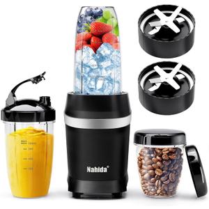 Nahida Blender for Smoothies, 1200W Smoothie Blender for Ices Crushing, Blenders with (2) 6-Fin Blades, Personal Blenders for Kitchen with 23oz, 32oz, 37oz Easy Go Cups for Juices, Black