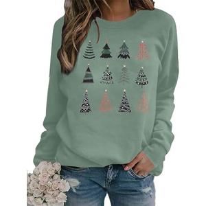 ASTANFY Christmas Sweatshirt Womens Christmas Tree Sweatshirts Xmas Lightweight Pullover, Size S, Green