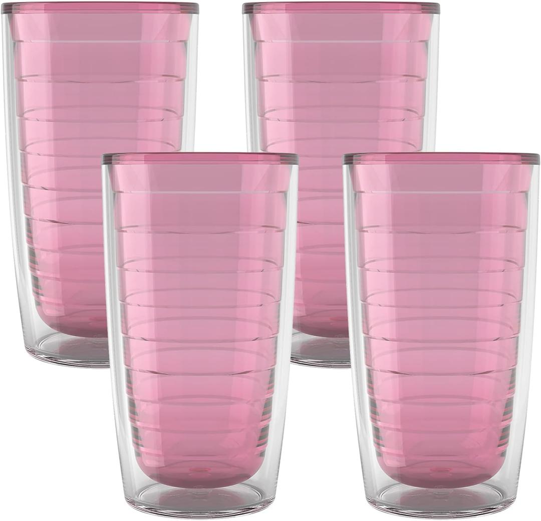 Tervis Clear & Colorful Tabletop Made in USA Double Walled Insulated Tumbler Travel Cup Keeps Drinks Cold & Hot, 16oz - 4pk, Pink Sand