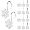 Christmas Shower Curtain Hooks,12pcs White Snowflake Shower Curtain Rings Resin Rust Resistant Winter Christmas Decoration for Bathroom Bedroom and Living Room