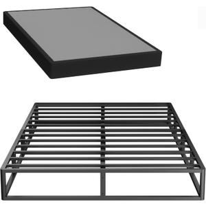 Full Box Spring, 5 inch Box Spring for Full Bed, Heavy Duty Metal Bed Frame with Fabric Cover, 3000lbs Max Weight Capacity Bed Base Mattress Foundation, Easy Assembly, Noise Free, Black