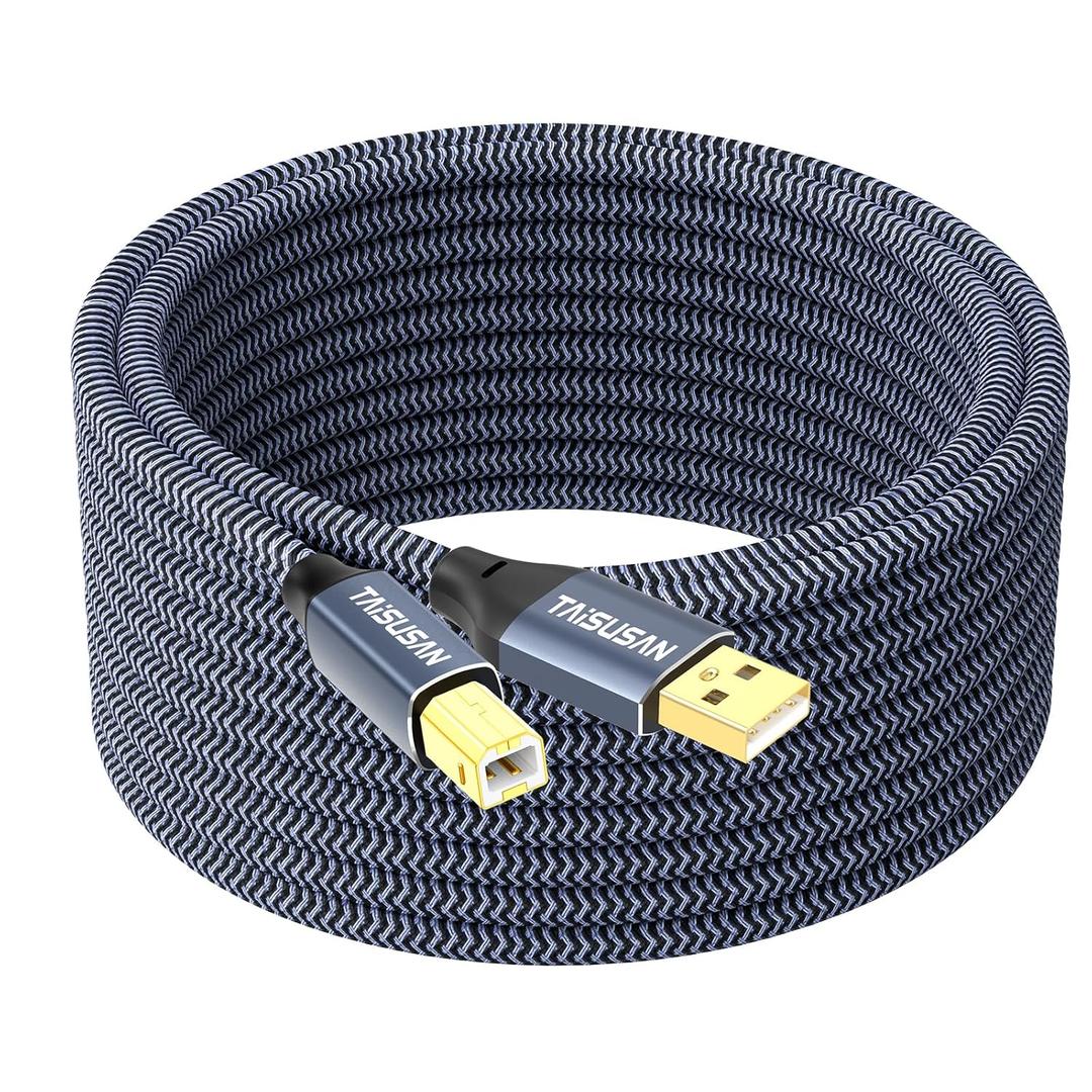 USB Printer Cable 30ft, Type A to B, High Speed Cord Compatible for Keyboard, MacBook, Printers and Scanners (Grey)