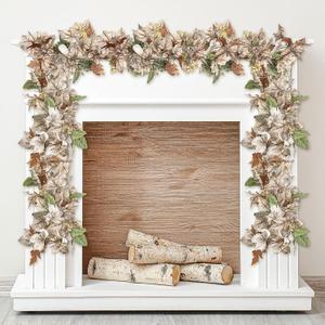 Riceshoot 2 Pcs Thanksgiving Fall Maple Leaves Garland 6 ft Hanging White Cream Neutral Autumn Fall Garland Table Decoration for Mantel Fireplace Porch Front Door Christmas Home Decor