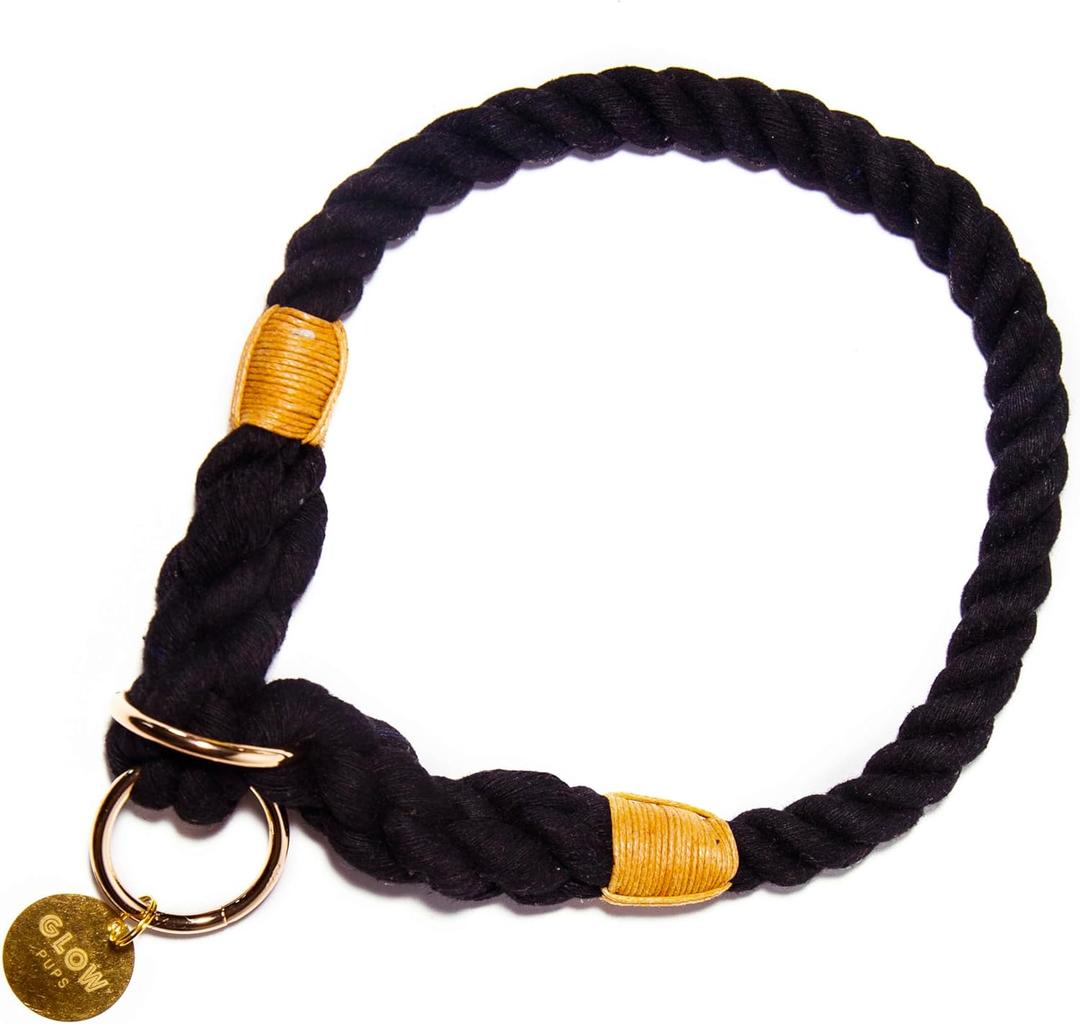Rope Dog Collar, Handmade Ombre Slip Collar for Medium and Large Dogs, Durable Rope Construction with Adjustable Fit, Stylish Black Design for Daily Wear (Large, Black)