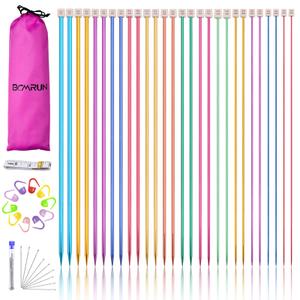 BCMRUN 6 Pairs Stainless Steel Knitting Needles Set, Colored Straight Single Pointed Metal Knitting Needles, 14 Size from 2.0mm-10.0mm, 9.8 Inches Length for Handmade DIY Knitting (25cm)