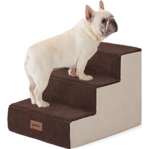 Dog Steps for Couch - Pet Stairs for Small Dogs and Cats, Dog Steps with Non-Slip Bottom Grey 3 Steps, Brown