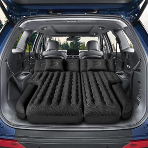 Inflatable SUV Air Mattress Bed Car Mattress for SUV, Double-Sided Flocking Travel Camping Bed, Car Sleeping Mattress for Universal SUV with Air Pump 2 Pillows (Black)