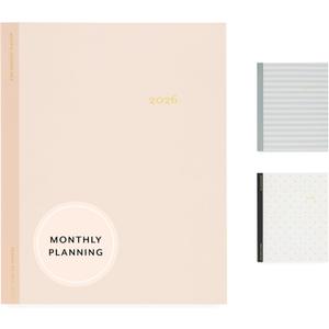 Sugar Paper 2026 Monthly Planner, January to December, 8" x 10", Calendar for Women, Flexible Matte Paper Cover, Fabric Tape Stitch Binding, 12 Month, Two Tone Pink