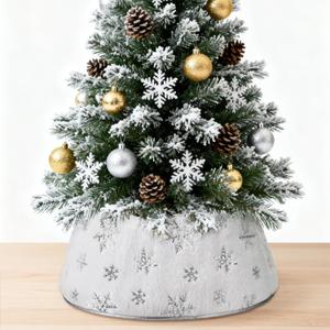 LIHAO Christmas Tree Collar with Snowflake Sequins Pattern, 24'' Christmas Tree Skirt Tree Base Cover Collar Stand, Xmas Tree Ring for 3ft 4ft 5ft 6ft Artificial Trees Festival Home Decor