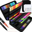 sunacme Art Supplier Dual Brush Markers Pens, 110 Artist Coloring Marker Set, Fineliner & Brush Tip Pen with Premium Case for Adults Coloring Books & Journal, Drawing, Doodlin (Multicolor)
