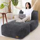 Big Bean Bag Chair for Adults, 66.9"x31.5" Lounger Large Bean Bag Sofa, Memory Foam Filled Beanbag Chair for Living Room, Bedroom, Balcony - Ergonomic Support & Premium Comfort (Darkgrey)