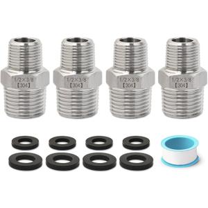 1/2" NPT Male to 3/8" NPT Male Reducing Hex Nipple, Josaton 304 Stainless Steel Pipe Fitting Reducer Nipple Adapter Straight High Pressure Hose Connector for Gas, Oil, Water, and Fuel Applications