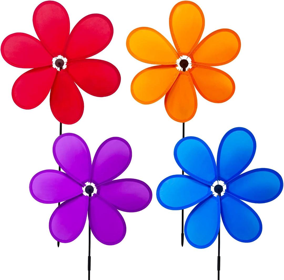 4pcs Flower Pinwheels Wind Spinner 11.8 inch Lawn Pinwheel Colorful Garden Windmill for Garden, Party, Outdoor, Yard Decor