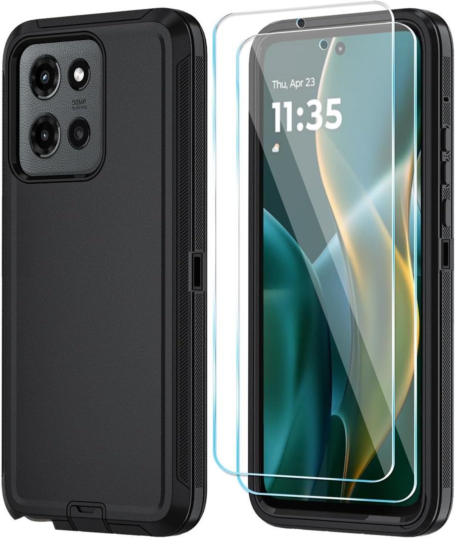 Qinmay Phone Case for Motorola Moto G Stylus 2025/Stylus 5G 2026 Case with HD Screen Protector, Heavy Duty Shockproof & Cover Phone CaseBlack