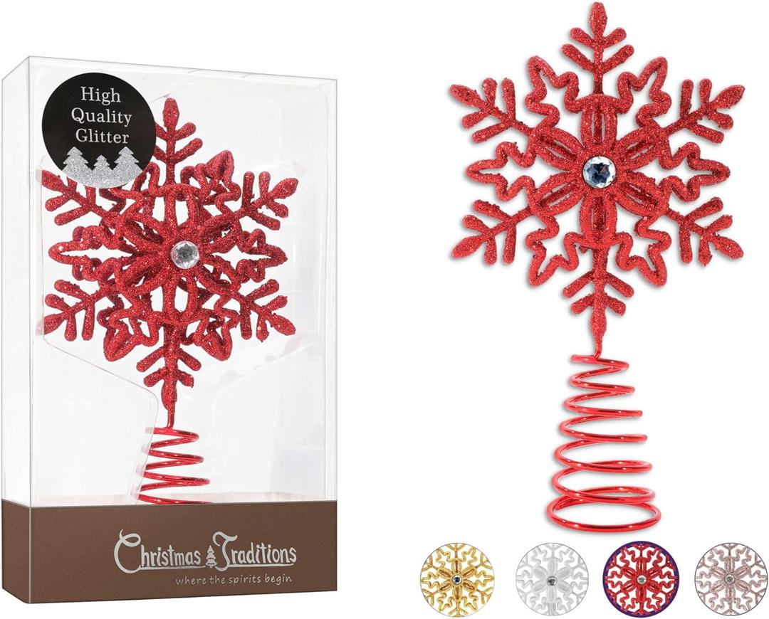Christmas Traditions 5 inch Red Glittered Filigree Christmas Star Snowflake Tree Topper Star for Small/Mini X'Mas Tree/Home Decor/Christmas Table/Shelf Ornaments (Red)