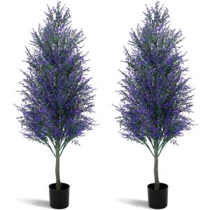 Lunmon 4 FT Artificial Lavender Topiary Trees Set of 2, Faux Potted Plants Boxwoods for Outdoor Fake UV Resistant Greenery Shrubs Bushes for Indoor Home Porch Garden Yard Patio Decor(Purple)