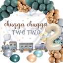 Chugga Chugga Two Two Train Birthday Decorations Include Chugga Chugga Backdrop for 2nd birthday Train Birthday decorations (Green)