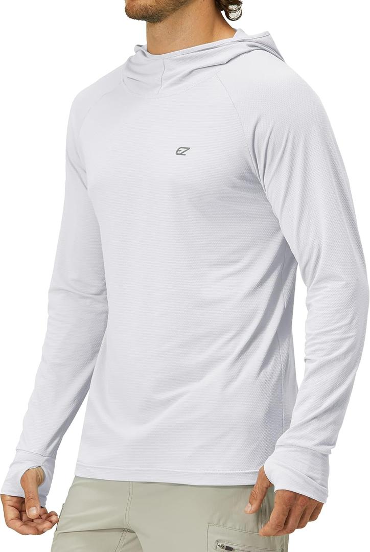 Mens UPF 50+ Long Sleeve Sun Protection Hoodie Swim Shirts Rash Guard for Men UV Protection Fishing Clothing SPF Shirts (Small, Light Grey)