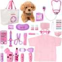 Meland Toy Doctor Kit for Girls - Pretend Play Doctor Set with Dog Toy, Carrying Bag, Stethoscope Toy & Dress Up Costume - Doctor Play Gift for Kids Toddlers Ages 3 4 5 6 Year Old for Role Play
