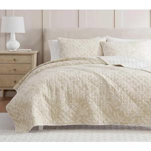 Martha Stewart - King Quilt Set, 100% Cotton Reversible Bedding Set, Incredibly Soft Feel for Year Round Comfort, 3 Piece Bed Set with Matching Pillowcases (Layered Branches Beige)
