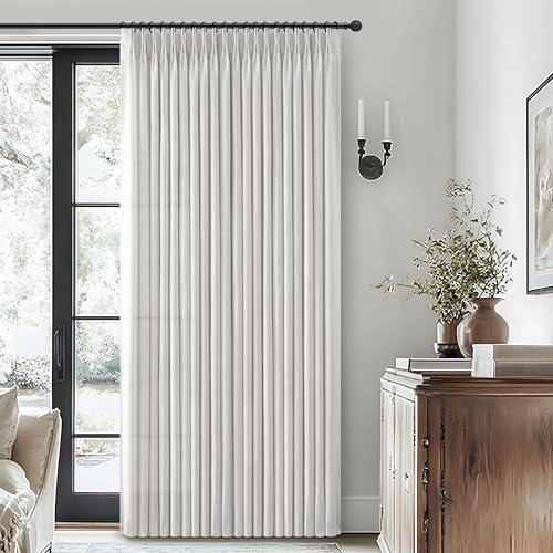 Pinch Pleated Beige White Light Filtering 60 Inch Wide Curtains 96 Inches Long for Living Room, Memory Trained Thick Linen Semi Sheer Natural Windows Drapes Privacy Bedroom Viral Curtain 2 Panels Set