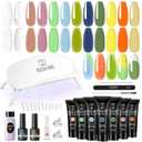 ROSALIND 12 Colors Poly Nail Gel with Mini Nail Lamp Yellow Green Poly Extension Gel Kit 0.34oz/10ml Nails Buider Set with Slip Solution Basic Tools for Beginners with Everything