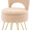 Storage Ottoman Vanity Stool Chair with Folding Back Teddy Velvet Makeup Chair Multifunctional Upholstered Footstool,4 Metal Legs with Anti-Slip Feet for Bedroom Living Room Entryway (Beige)