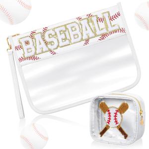 Hillban 2 Pcs Baseball Gifts Snack Bags Makeup Cosmetic Bag Clear Chenille Letter Zipper Pouch Toiletry Purse Baseball Accessories Stuff Sport Portable Travel Cases for Mom Women Girl Team
