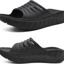 KuaiLu Mens Recovery Sandals Orthotic Arch Support Open Toe Sport Slides Thick Cushion Orthopedic Plantar Fasciitis Slip On Wide Width Summer Pool Beach Waterproof (10, Black)