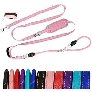 Petty Perry 10FT Hands Free Dog Leash for Small Medium Large Dogs, Heavy Duty Reflective Dog Leash with Traffic Handle, Seat Belt Buckle & Poop Bag Holder (Pink)