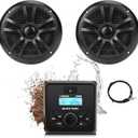 Marine Stereo Audio System with Marine Speakers and Gauge Receiver Package, IPX6 Weatherproof Bluetooth Audio Receiver and AM FM Radio Receiver, USB, MP3, Aux input, 2 x 6.5 Inch Black Marine Speakers
