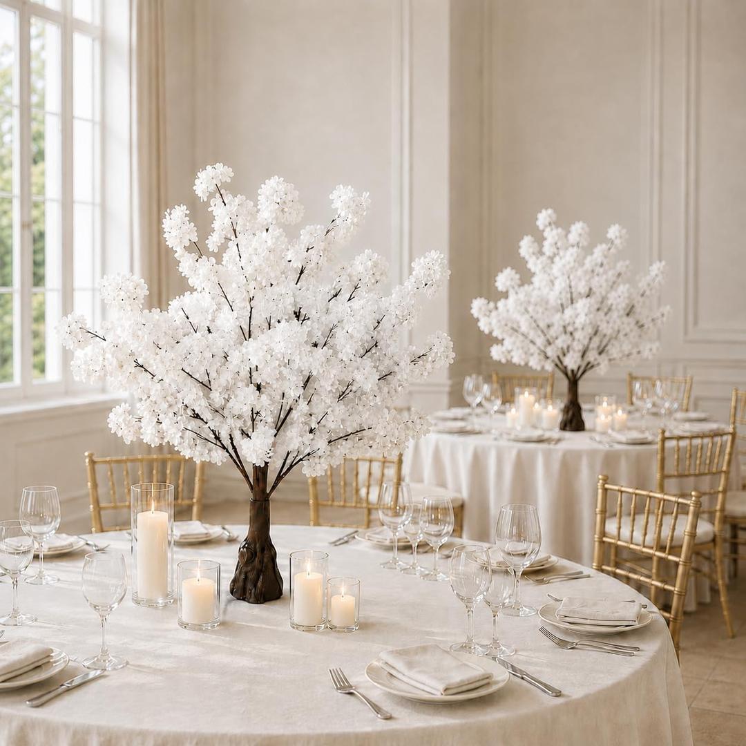 3.6FT-2 Pack White Artificial Cherry Blossom Tree Faux Tree for Office Home Wedding Office Living Room House Indoor Outdoor Romantic Spring Decor