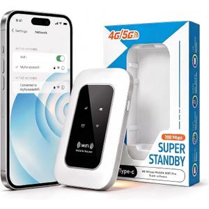 4G LTE Portable WiFi Router, Unlocked Mobile Hotspot with SIM Card Slot, Wireless Internet Travel Modem for RV Camping, Remote Work, and Road Trips, Up to 300 Mbps High-Speed Connection