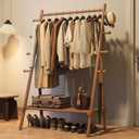 Yoobure Solid Wood Clothes Rack - Heavy Duty Clothing Racks for Hanging Clothes with 8 Hooks, Portable Garment Rack for Dress Shirt Shoe, Freestanding Wardrobe Coat Racks with Shelf for Closet Bedroom, 18.3"D x 49.5"W x 61.8"H