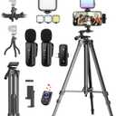 Vlogging Kit for iPhone/Android, YouTube Starter Kit with Wireless Microphone/Camera Tripod/Flexible Tripod/RGB Fill Light, Content Creator Essentials Kits for TikTok Vlog Video Recording