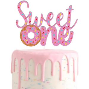 Donut Cake Toppers Candy Sweet One Cake Decorations with Donut Pink Candy for Donut 1st Themed Baby Shower Party