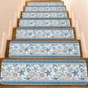 Stair Treads for Wooden Steps,Ocean Starfish Coastal Coral Summer Nautical Non Slip Stair Carpet Indoor Stair Runner Staircase Step Treads,Beach Shells Blue Stair Mat 8x30in 15 Pcs