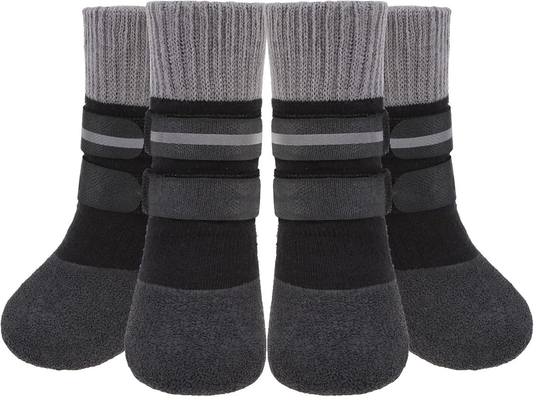 KOOLTAIL Anti Slip Winter Dog Socks to Prevent Licking Paws, Waterproof Snow Rain Long Dog Boots&Paw Protector, Warm Grippy Booties Reflective Double Straps for Hardwood Floor, Small Medium Large Dogs (Large(Paw Width:2.2"-2.4"))