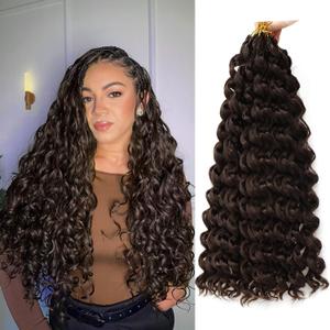 8Packs Curly Crochet Hair Boho Ocean Wave Crochet Hair 18Inch Pre Looped Crochet Hair for Black Women Pre Twisted Bench Curl Crotchet Hair(4#, 18inch)