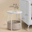 VASAGLE LILEA Collection - Small Round Side End Table, Modern Nightstand with Fabric Basket, Matte White and Camel Brown ULET223W10, Round + 1 Pack