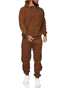 Riskrole Men's Hooded Tracksuit 2 Pieces Set Zip up Fleece Sweatsuit Casual Outdoor Sports Jogging Suits Set (Brown, Small)