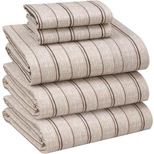 RUVANTI 100% Cotton Split King Sheets Sets for Adjustable Bed, 5 PCs, Soft & Breathable Percale Weave Bedding, Deep Pocket 16", Hotel Standard, Crisp Cool Feel & Durable, Striped Sheet, Brown Stripes