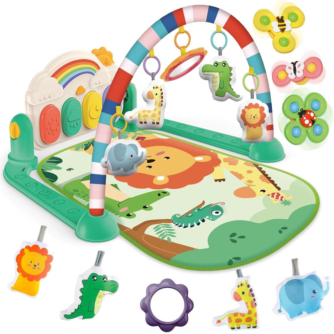 Joryuek Baby Gym & Play Mat, Tummy Time & Activity Mat Toys, Infant to Toddler Play Piano Mat, 0-12 Months (Green)