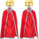 2 Pack Adult Kings Costume King Cape Queen Robe for Adults Halloween King Prince Cosplay Birthday Party Dress Up