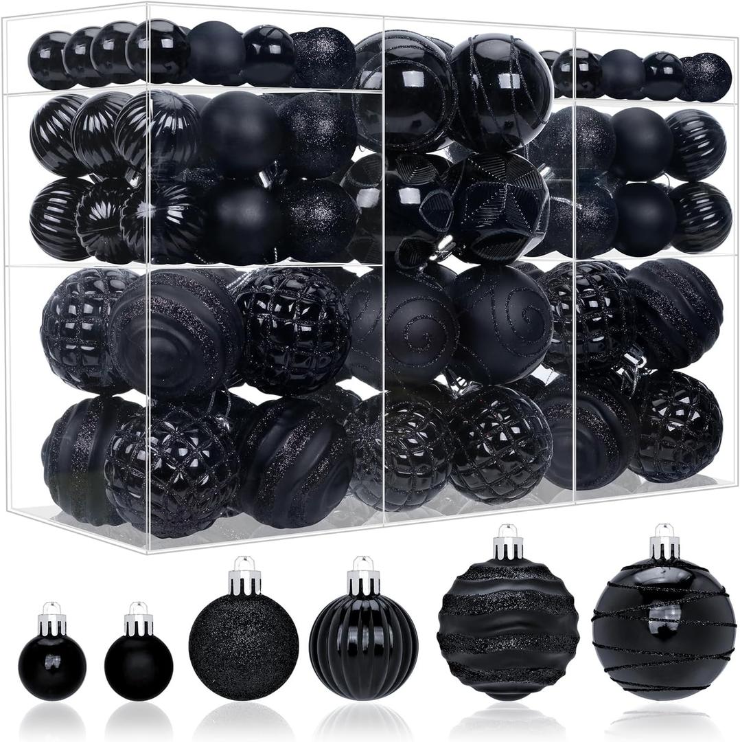 100ct Christmas Ball Ornaments Set, Black Xmas Tree Decoration, Shatterproof Decorative Hanging Balls with Loop for Christmas Party Holiday Wreath Garland Home Decor