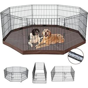 NEZUC Foldable Silver Metal Dog Exercise Playpen Gate Fence Dog Crate 8 Panels 30 Inch Height Puppy Kennels with Bottom Pad for Animals Outdoor Indoor (with Bottom pad, 8 Panels 30" H)