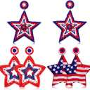 4th of July Earrings, Beaded American Flag Patriotic Earrings for Women, Handmade Letter USA Star Heart Dangle Earrings American Independence Day 4th of July Accessories
