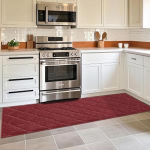 COSY HOMEER Soft Kitchen Floor Mats for in Front of Sink Super Absorbent Kitchen Rugs and Mats 20"x79" Non-Skid Kitchen Mat Standing Mat Washable , Polyester, Red